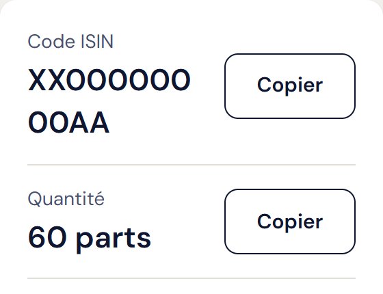 Un ordre prêt à recopier : code ISIN, quantité, type d'ordre.
